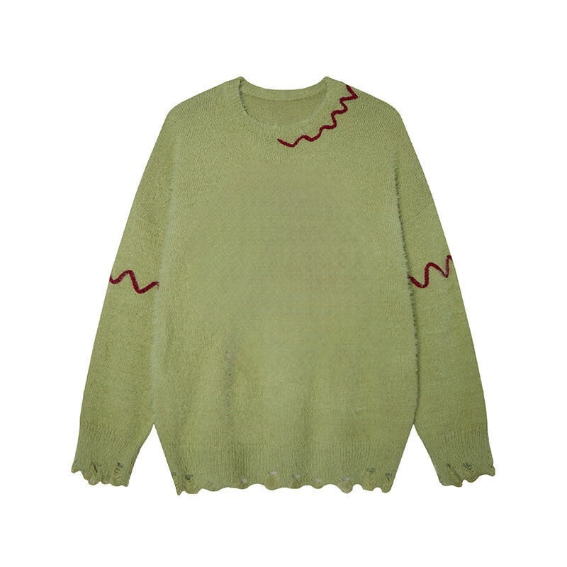 Red and Green Striped Loose Sweater