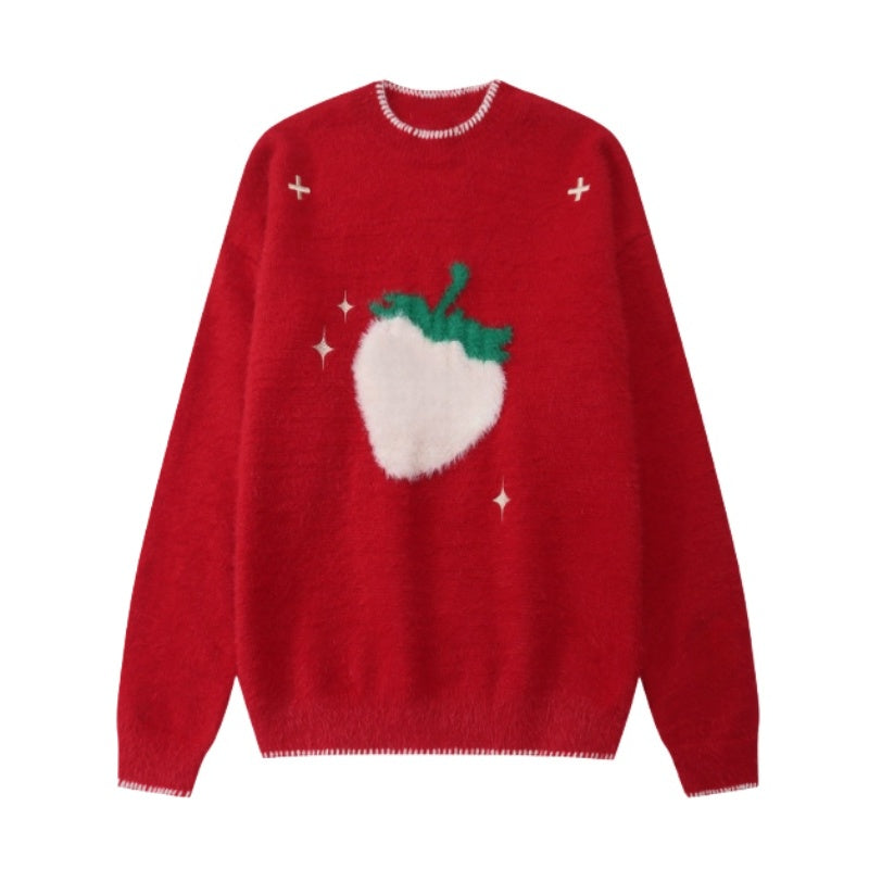 Creative Strawberry Pattern Knit Sweater